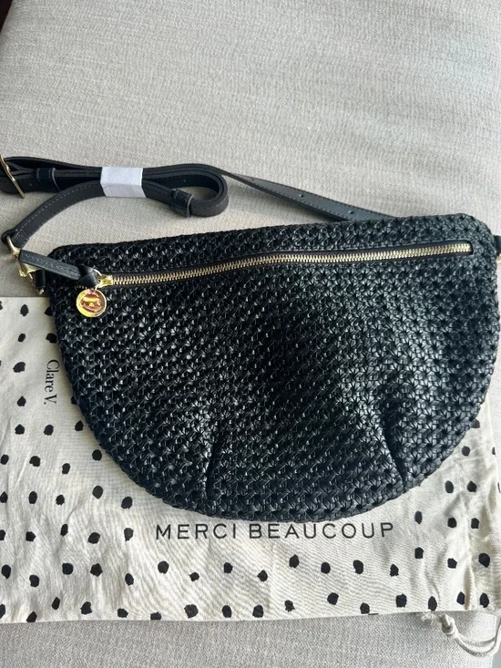 NWT CLare V Grande Fanny Black Rattan - Picture 1 of 4